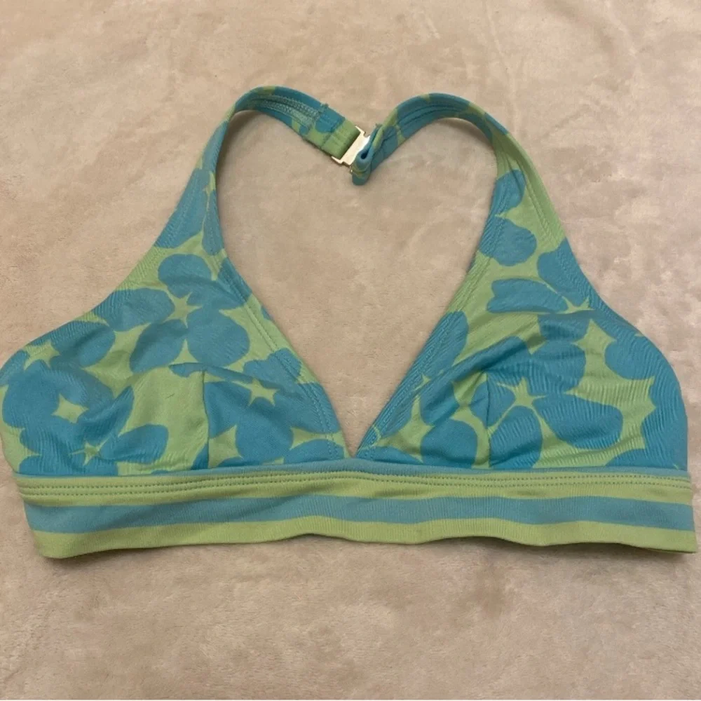 Anne Klein Light Blue and Green Floral Bikini Top